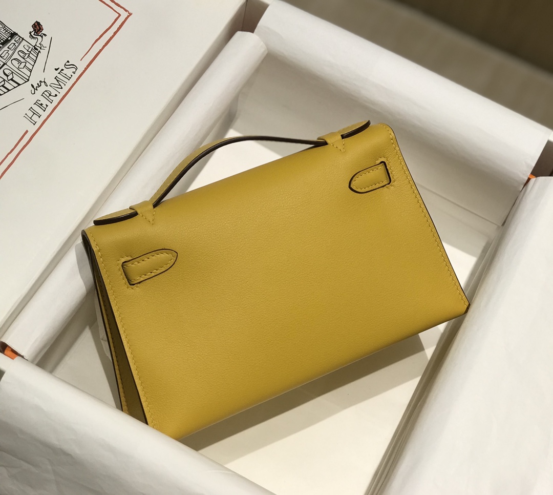 Hermes Mini Kelly Pochette 22cm Bag In Yellow Amber Swift Leather